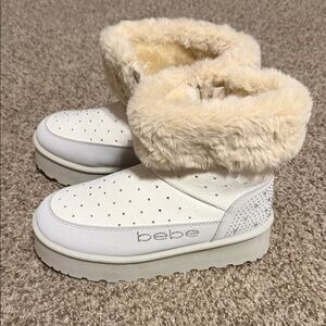 Bebe Cream Fur-Trimmed Ankle Boots